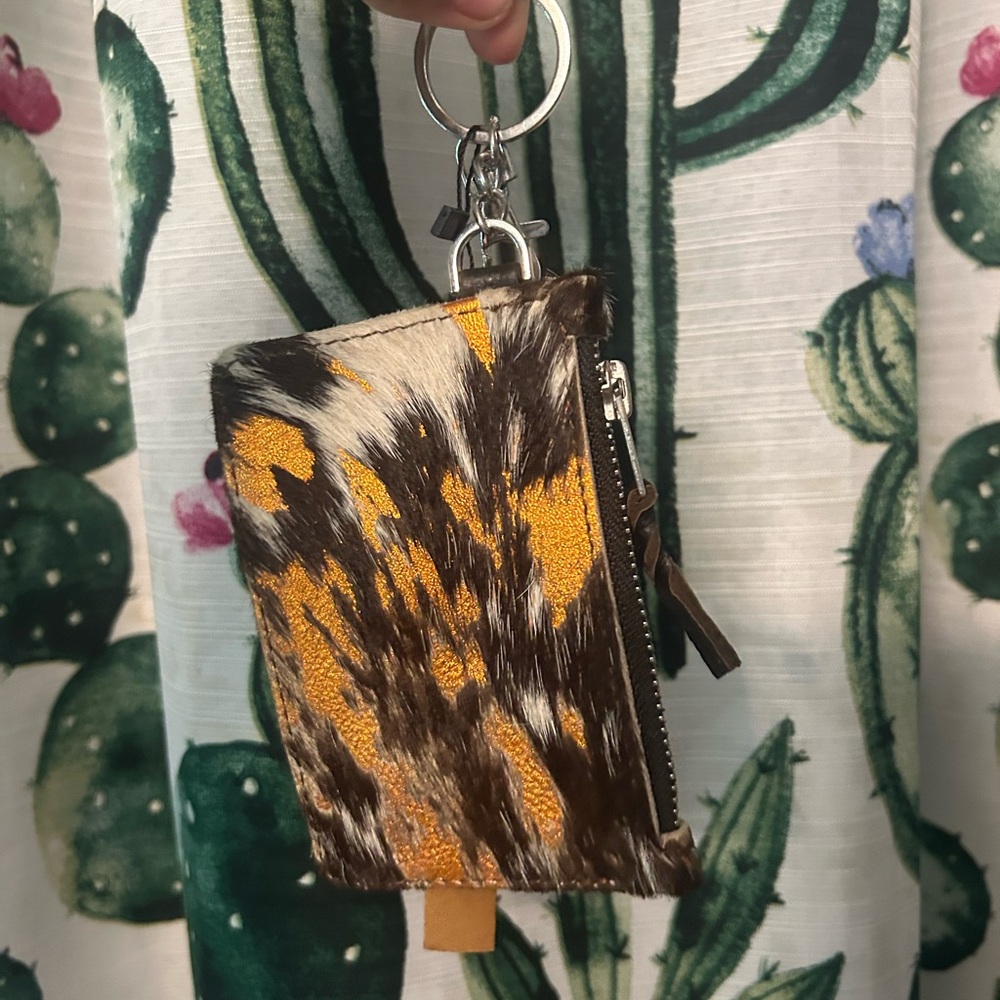 Brown and Yellow Cowhide Keychain Wallet